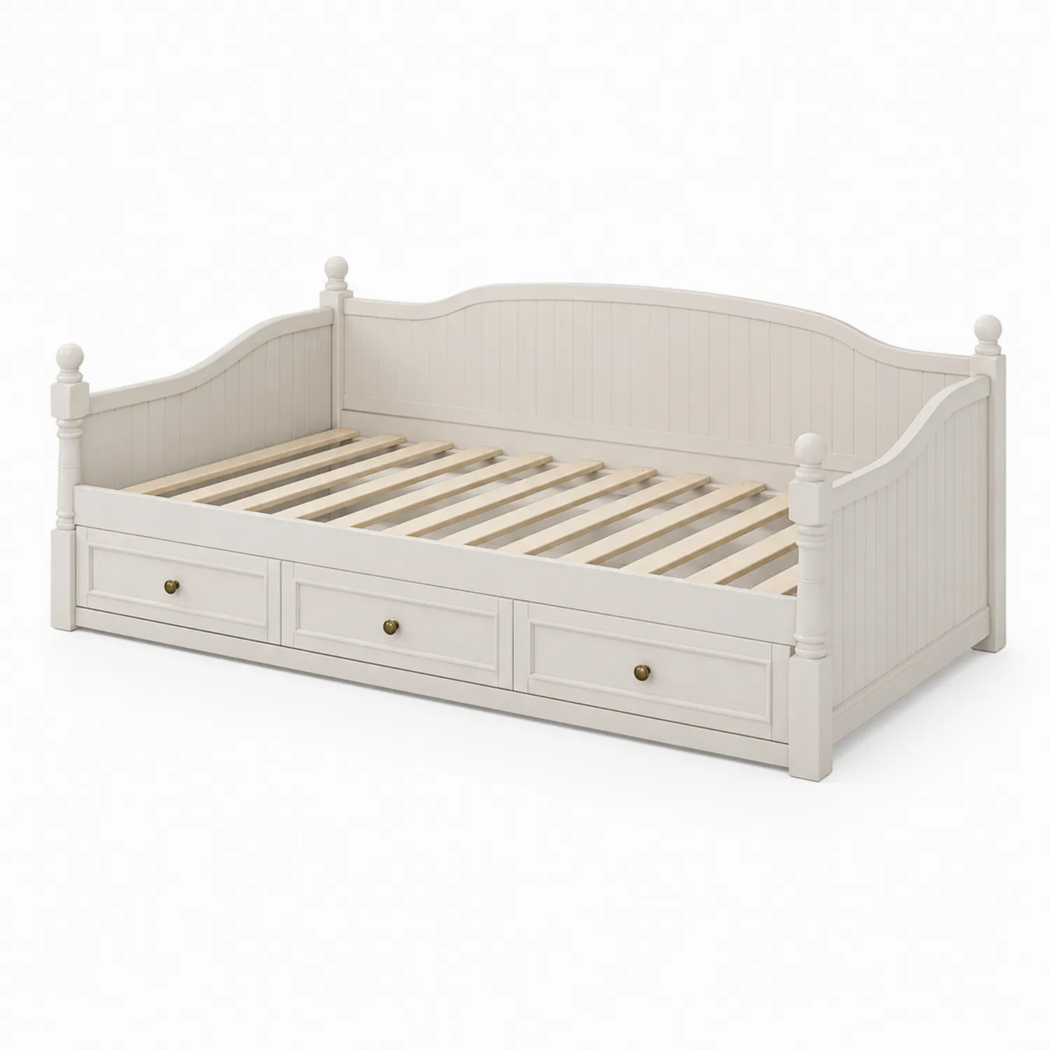 Letto Singolo in Legno Massello con Cassetti Bianco