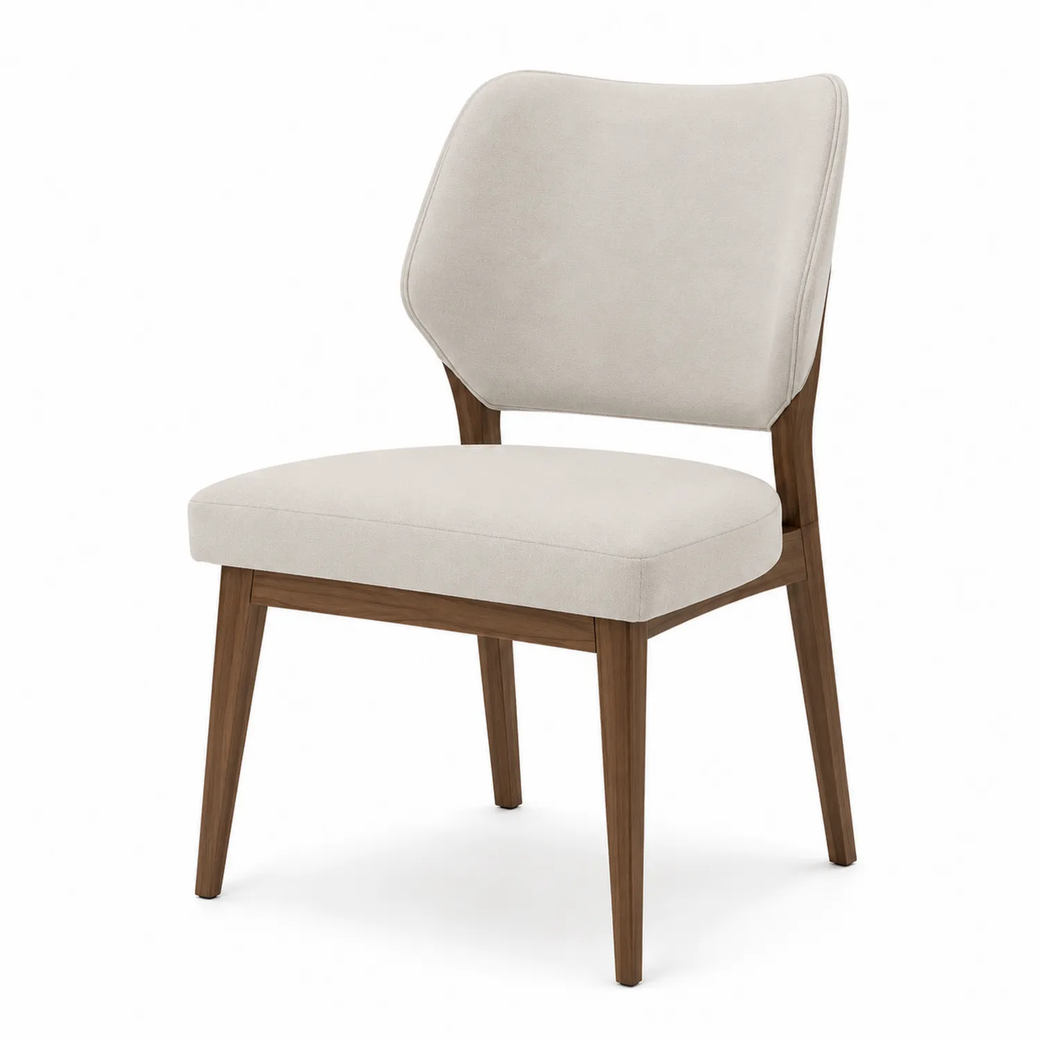 Sedia da pranzo in legno di noce con tessuto in poliestere beige
