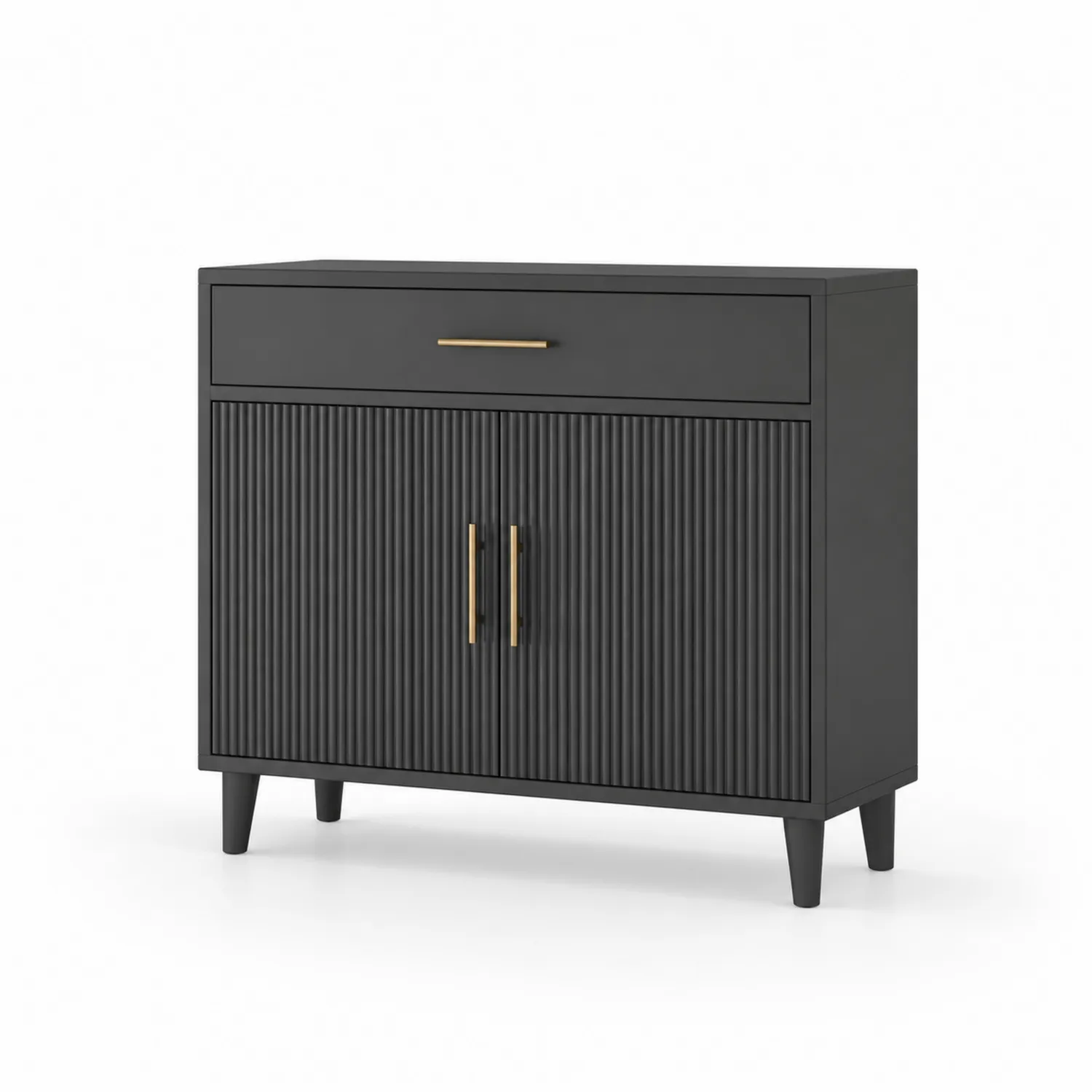 Cassettiera in MDF Nero con Maniglie in Metallo