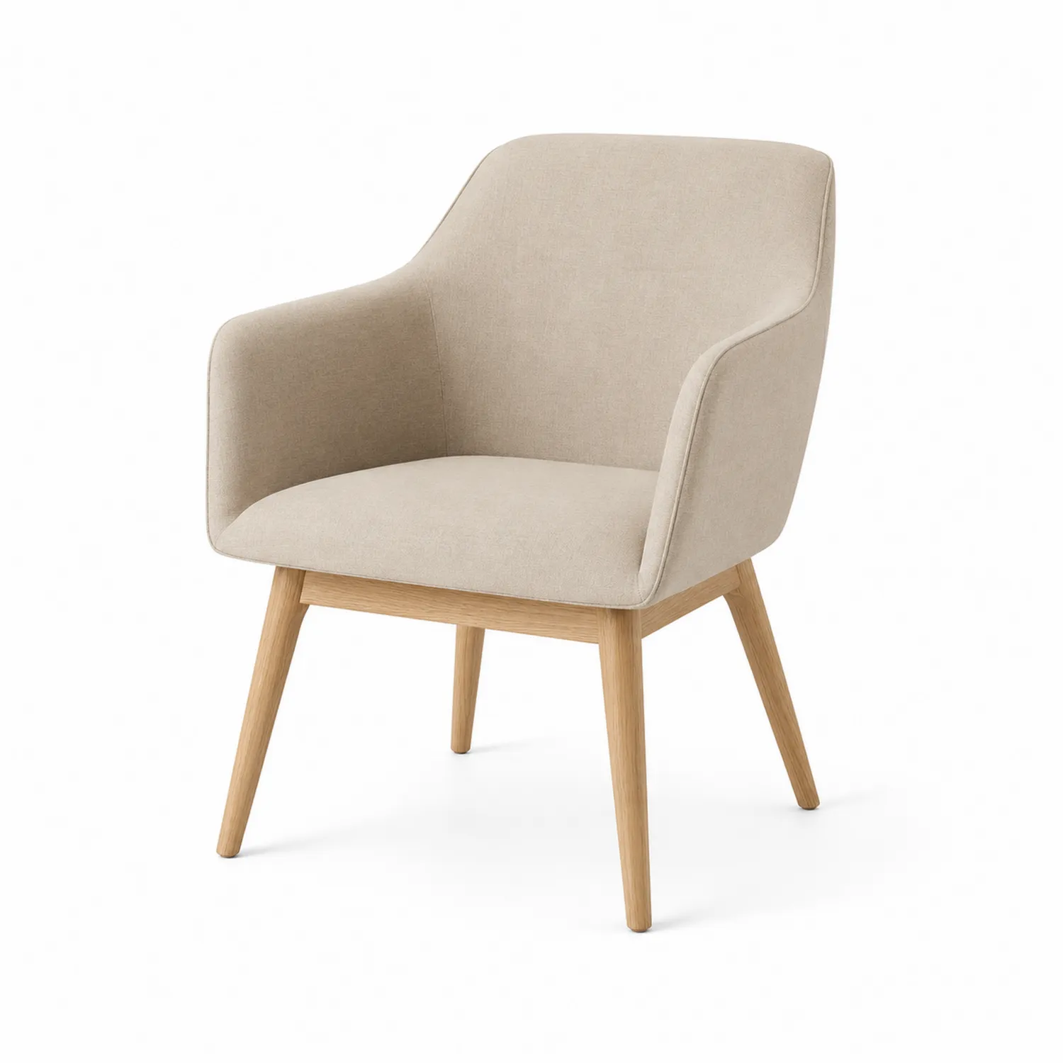 Poltrona in tessuto beige con gambe in legno