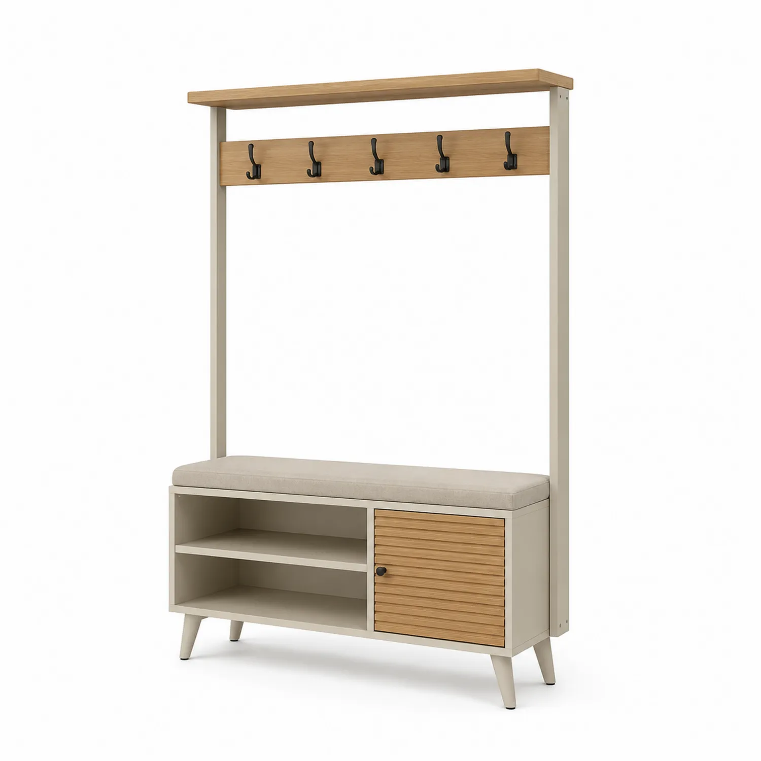 Appendiabiti con Panca e Scaffale in Legno e Metallo MDF Beige