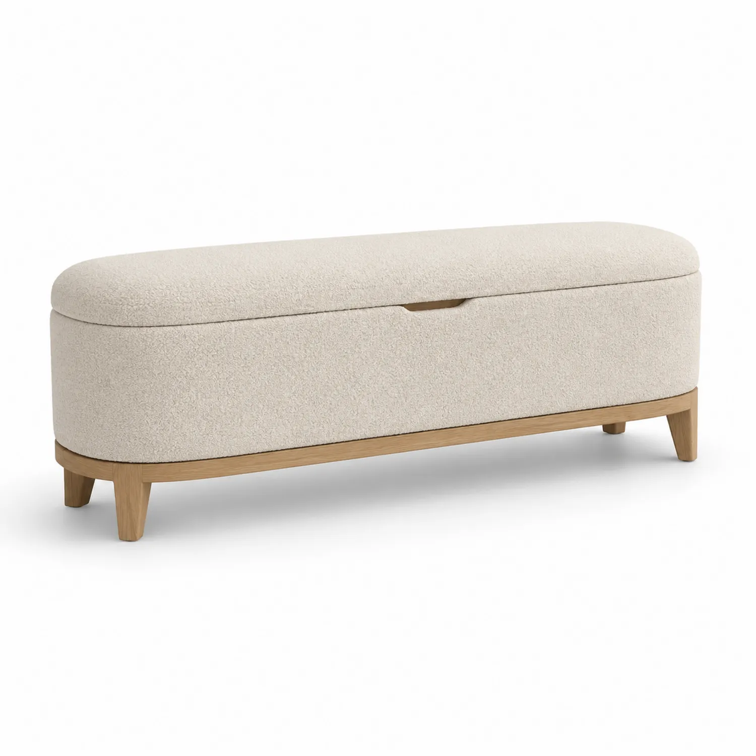 Panca contenitore rettangolare in poliestere e legno di quercia Beige