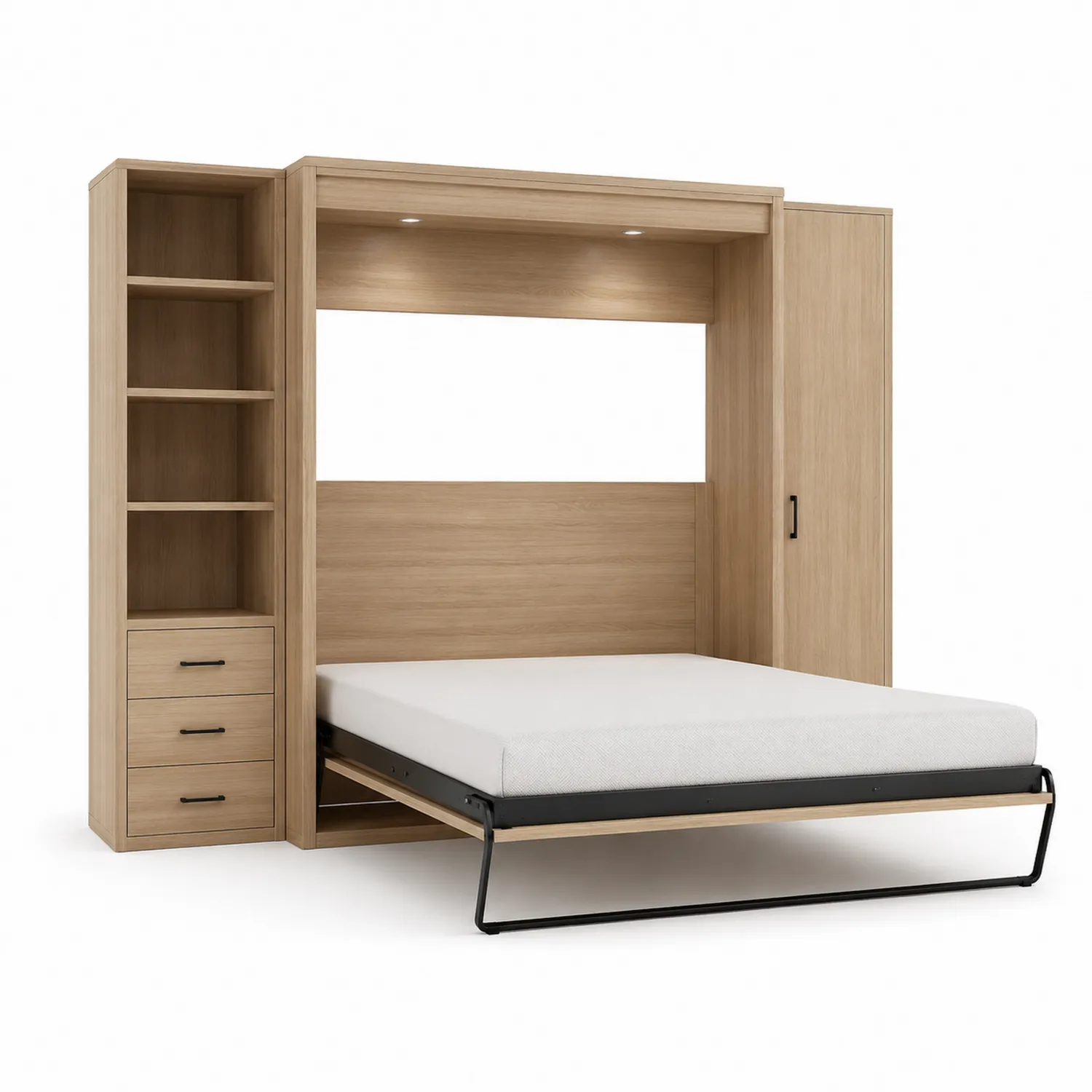 Letto a scomparsa con libreria e armadio in legno lamellare