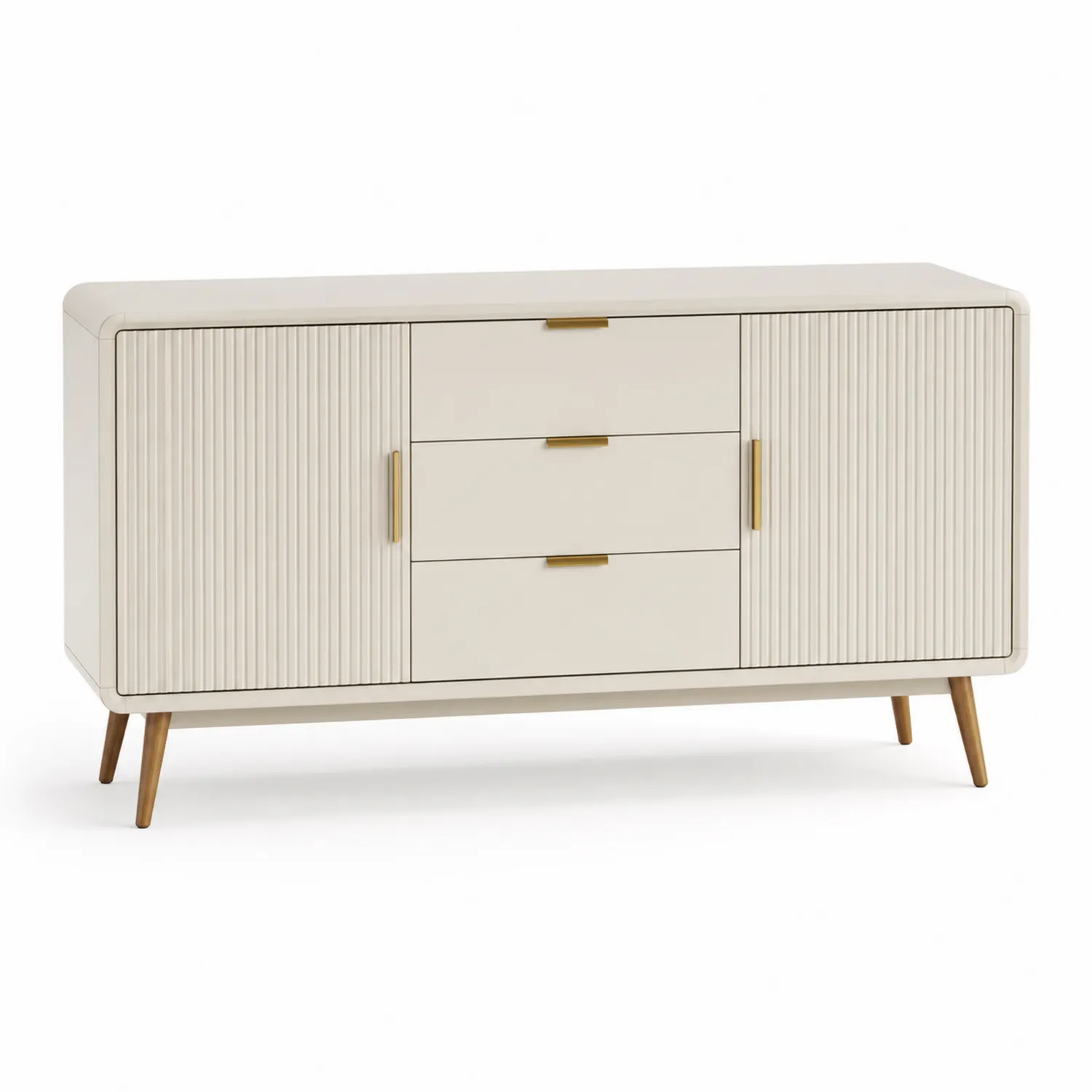 Credenza in MDF con gambe in legno e maniglie in metallo 160x40x80 cm