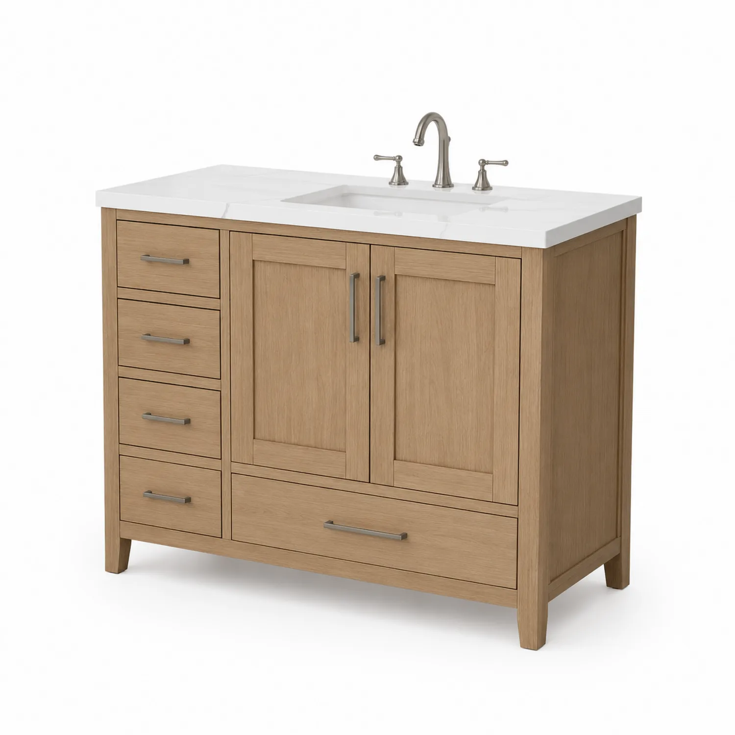 Mobile bagno in legno di quercia con lavandino in porcellana 120x90x50 cm