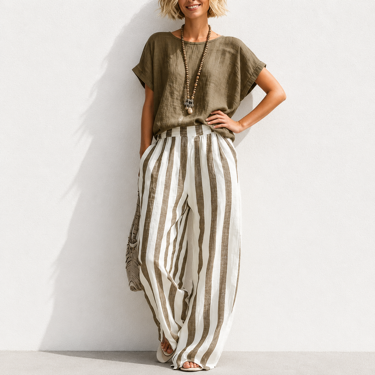 New Arrivals🔥 Cozy Loose-fit Striped Cotton Linen Two-piece Set