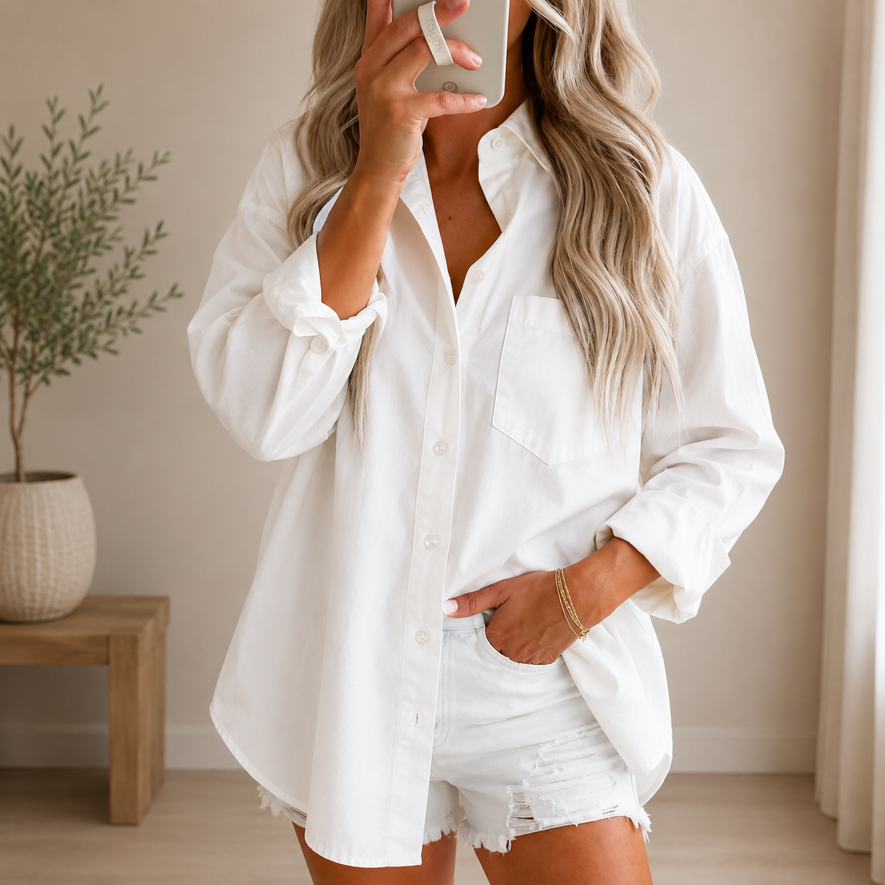 Astylish Women Denim Shirts Button Down Blouse V Neck Casual Tops