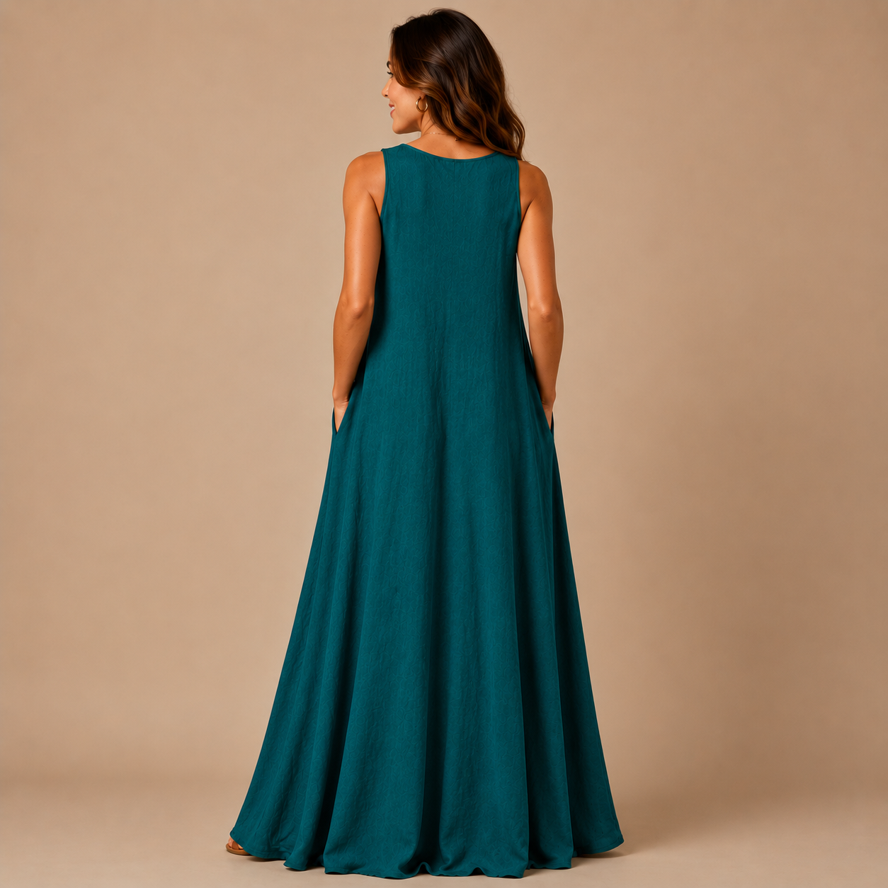 Women's Sleeveless Linen Maxi Dress Casual Long Dresses with Pockets