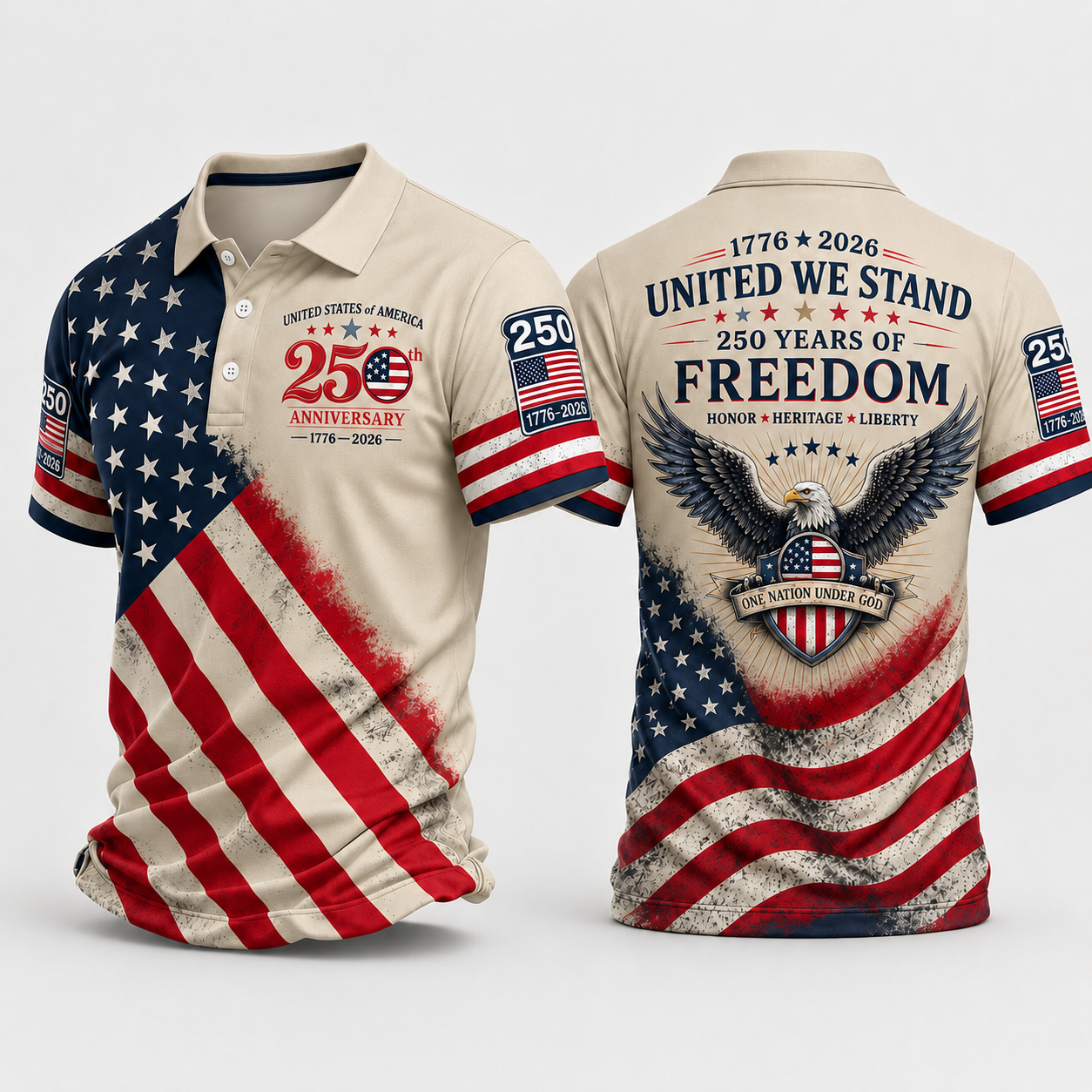 🔥49% off-Patriotic American Flag Polo Shirt for Men, 250th Anniversary 1776-2026