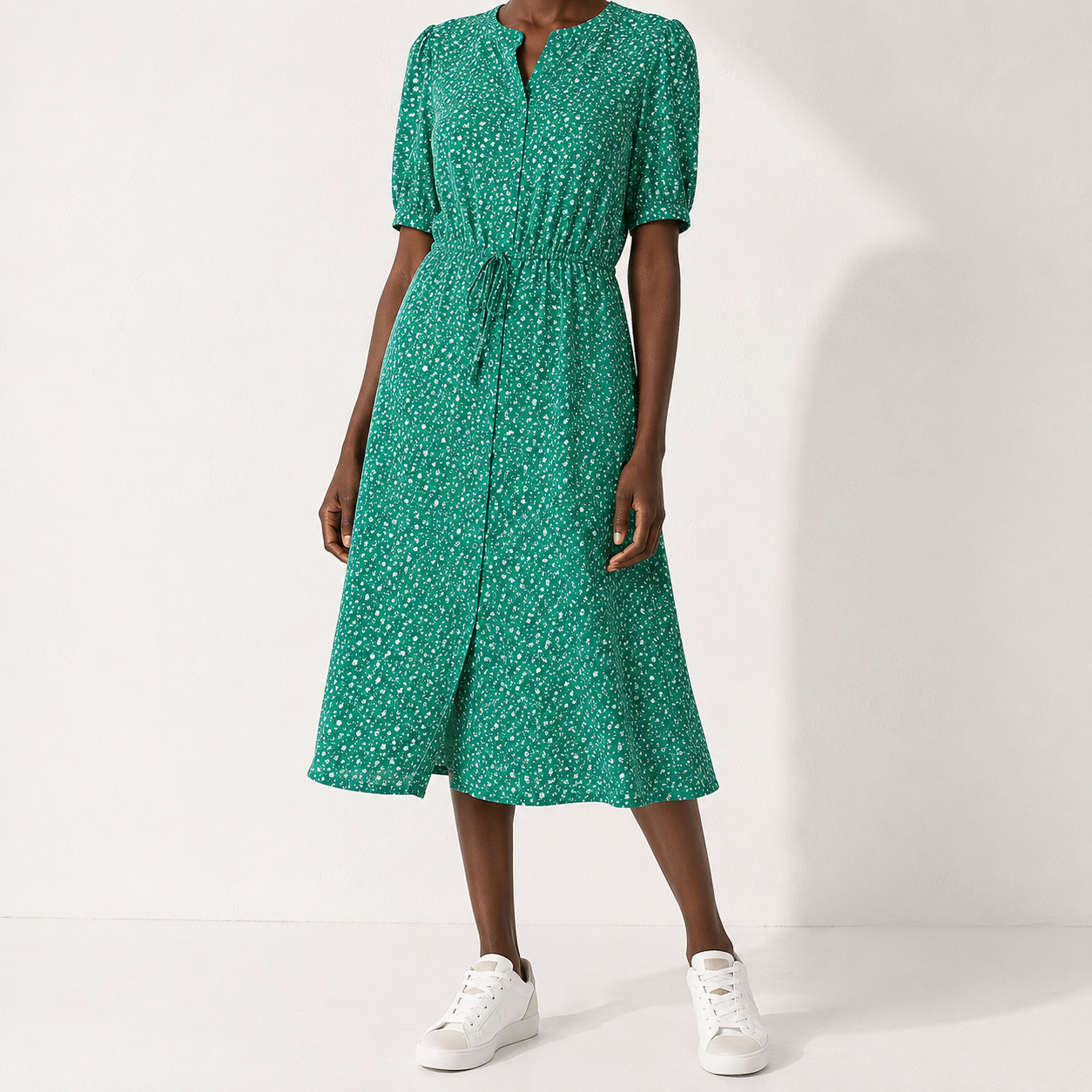 Women's Fit and Flare Half-Sleeve Waisted Midi A-Line Dress with Pockets  