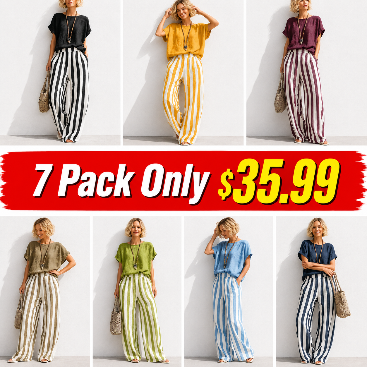 New Arrivals🔥 Cozy Loose-fit Striped Cotton Linen Two-piece Set