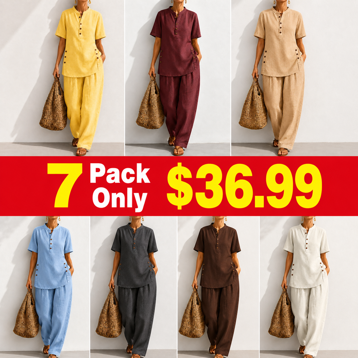 Cozy Casual Button Shirt And Wide-leg Pants Linen Two-piece Set