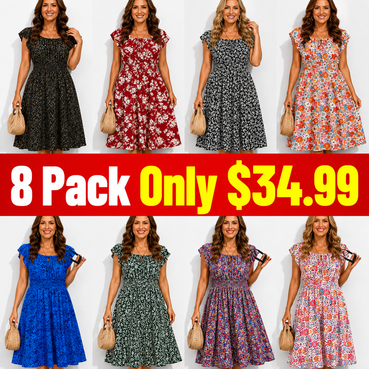 🔥2026 CRAZY DEAL🔥Summer Dresses for Women 2026 Boho Ruffle Sleeve Smocked Mini Dress
