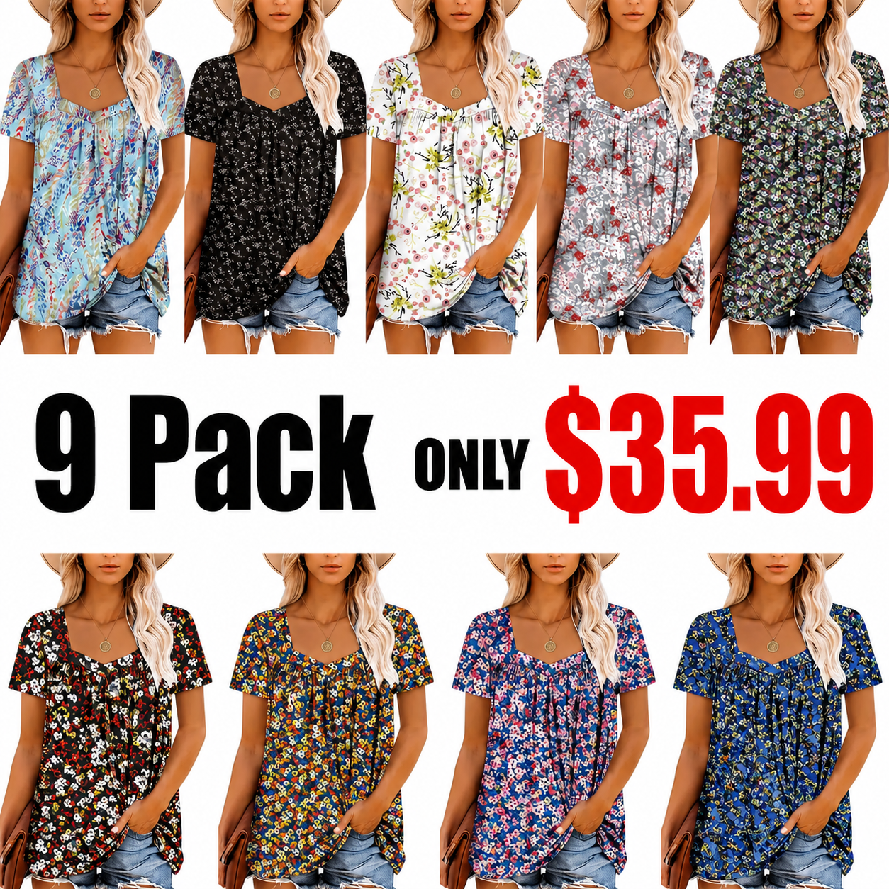 Hot Sale-Women's Summer Pleated Printed Short-Sleeves