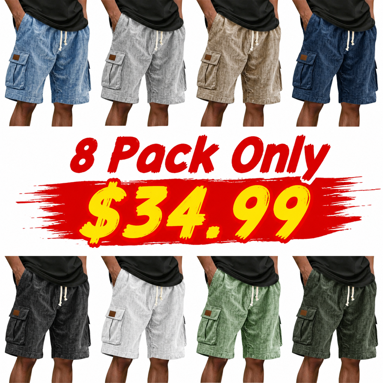 Men's Casual Linen Multi-pocket Embroidered Label Cargo Shorts