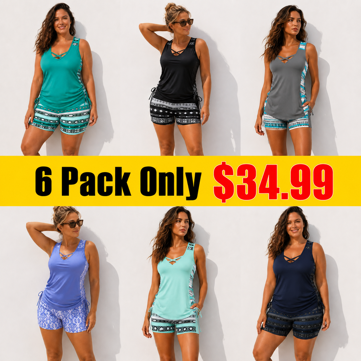 ⏰LAST DAY 60% OFF - Women's Tummy Control Tankini Set with Built-In Bra – Flattering Boho Swimwear with Shorts🔥 Buy 2 Free Shipping