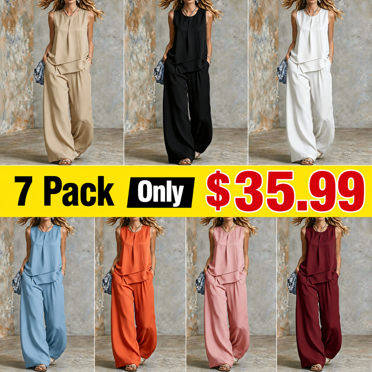 Women's Sleeveless Layered Top & Wide-Leg Pants Set – Chic Summer Lounge & Casual Outfit