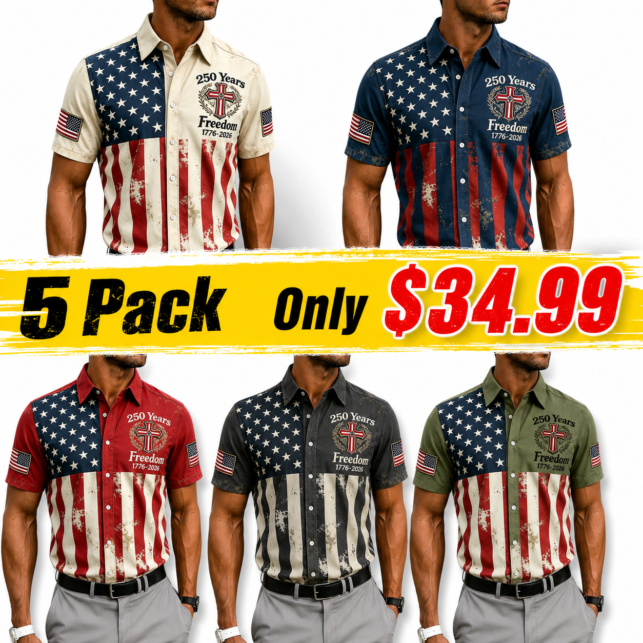 Men's America 250th Anniversary Art Print Casual T-Shirt
