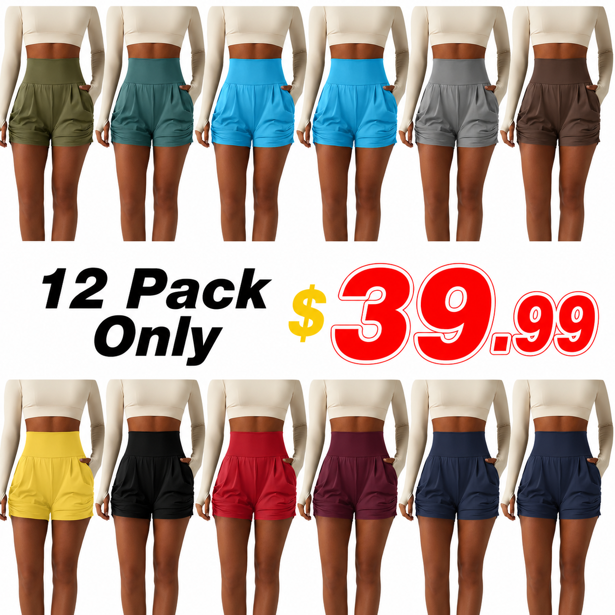 Airy High Waisted Ruched Cool Touch Yoga Shorts 3'' with Pockets
