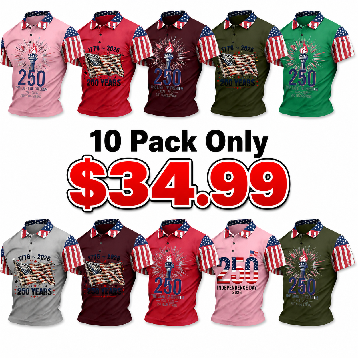 2026 American Independence Day 250Th Anniversary Lapel Polo Shirt Short Sleeve T-Shirt Men'S American Flag Print