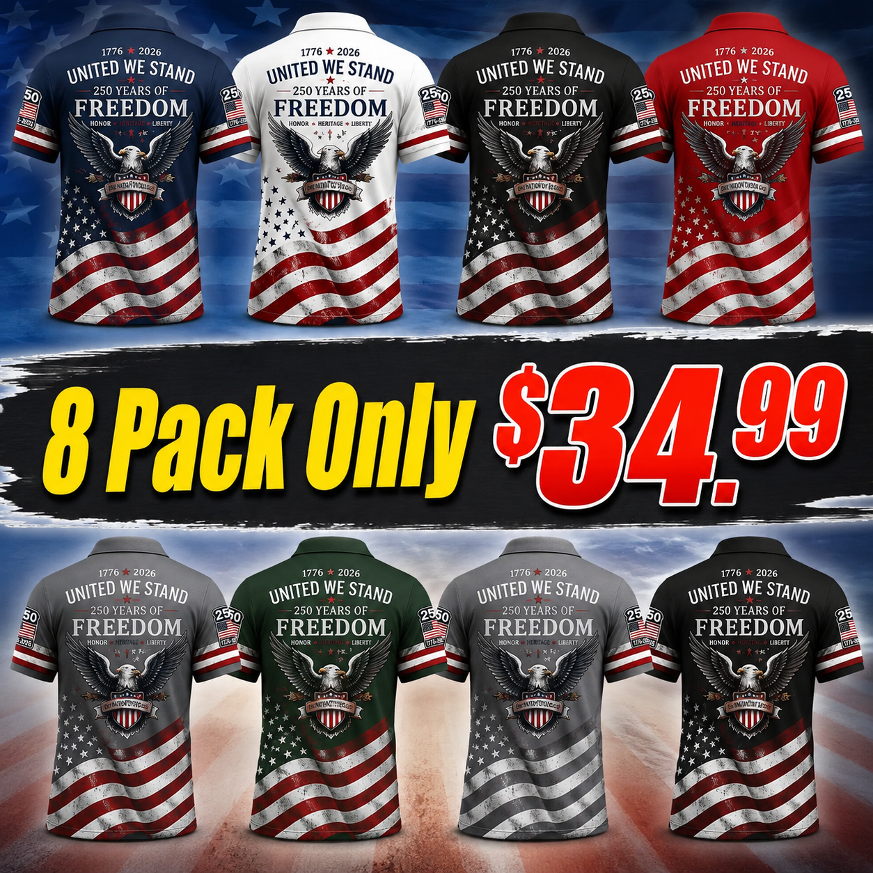 🔥49% off-Patriotic American Flag Polo Shirt for Men, 250th Anniversary 1776-2026