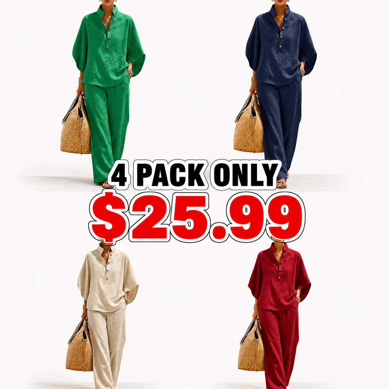 🔥Last Day OFF🔥Women's Batwing Sleeve Two-Piece Set – Casual Shirt & Wide Leg Pants Outfit