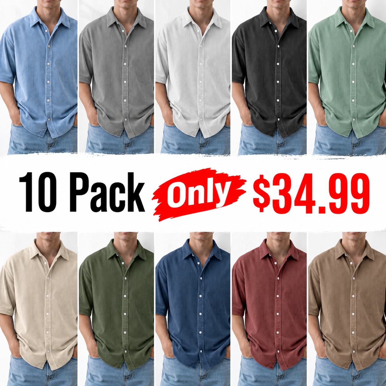Men's Retro Corduroy Polo Shirt – Relaxed Fit Solid Color Vintage Casual Top