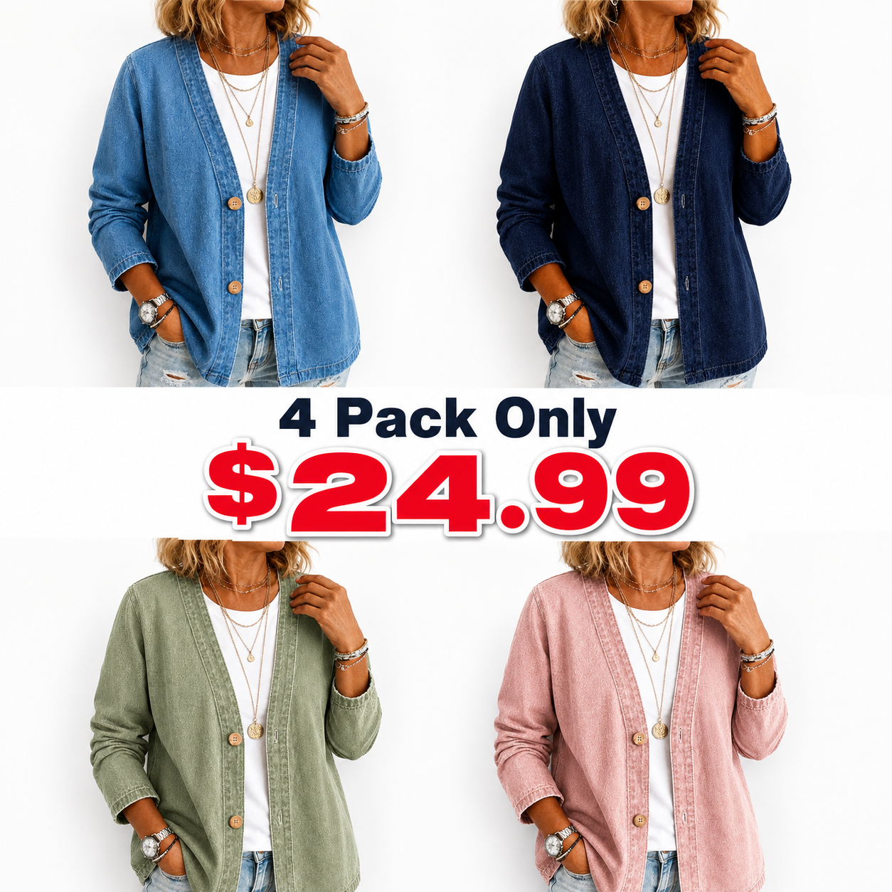 🧥 50% OFF NOW! ✨ Women's Classic Button Front Denim Jacket – V-Neck, Breathable Fabric & Relaxed Fit 💙