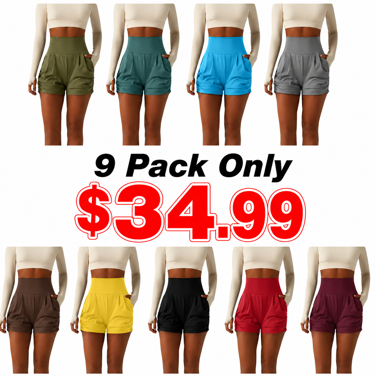 Airy High Waisted Ruched Cool Touch Yoga Shorts 3'' with Pockets