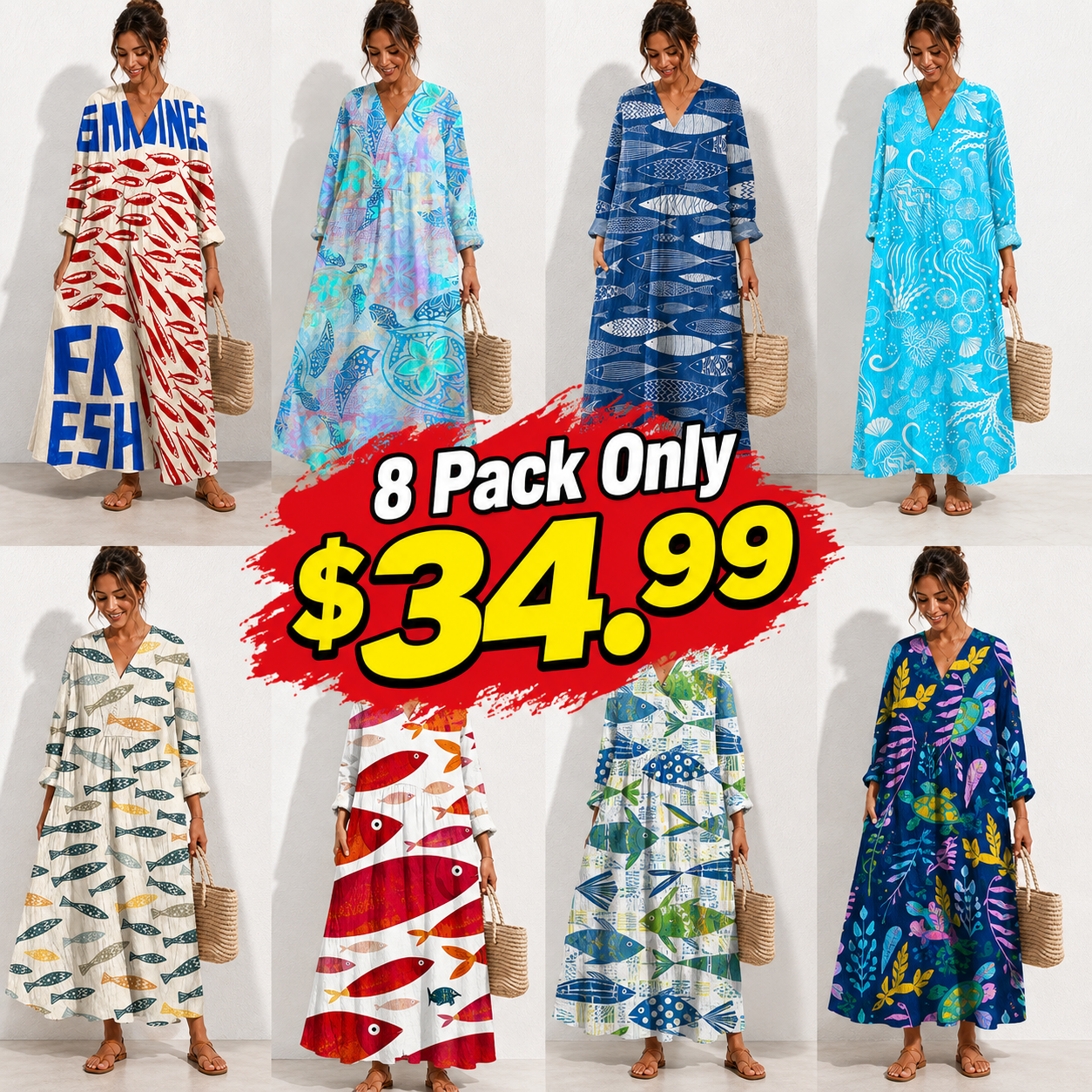 Women's Abstract Pattern Art Print Cotton Dress.
