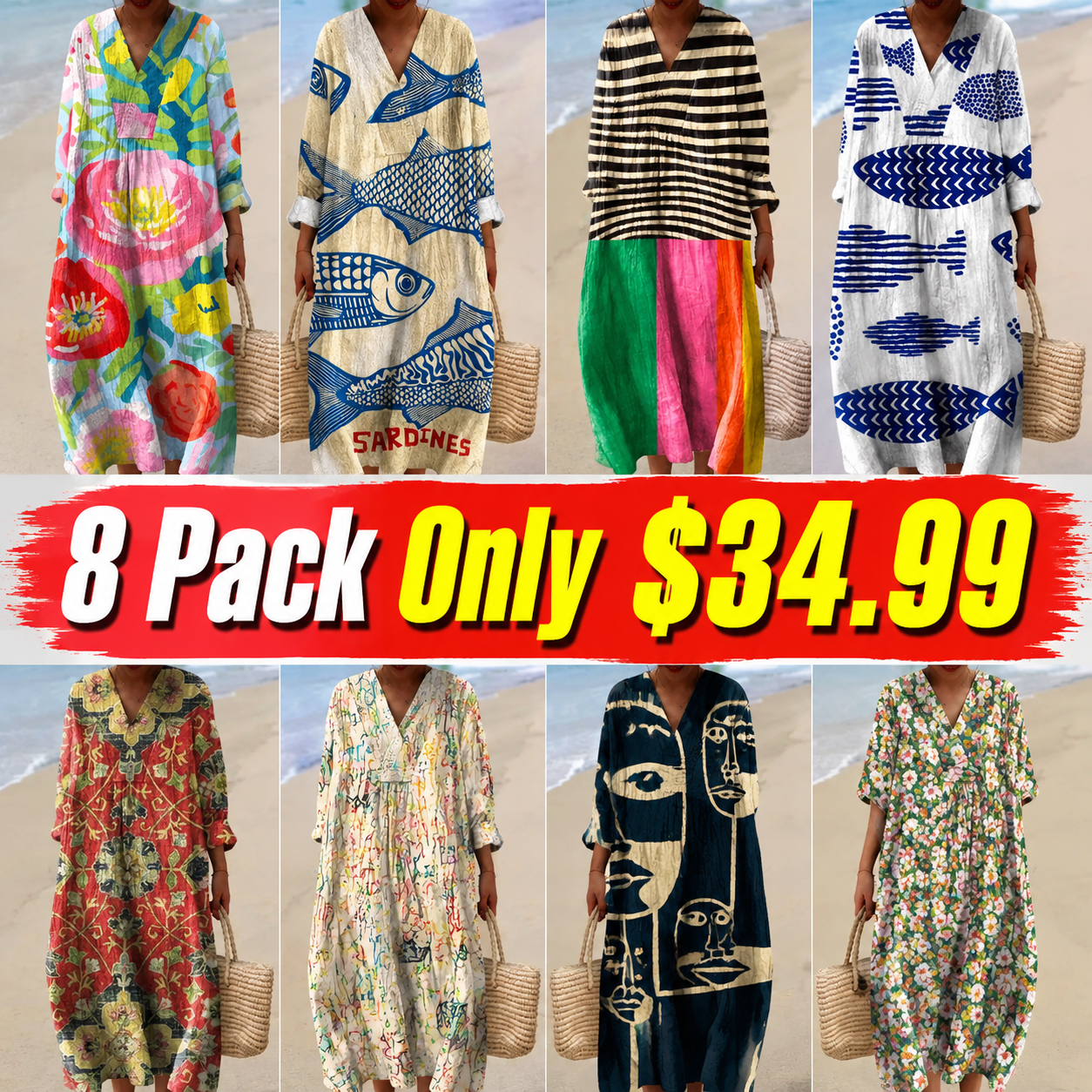 Women's Abstract Pattern Art Print Cotton Dress