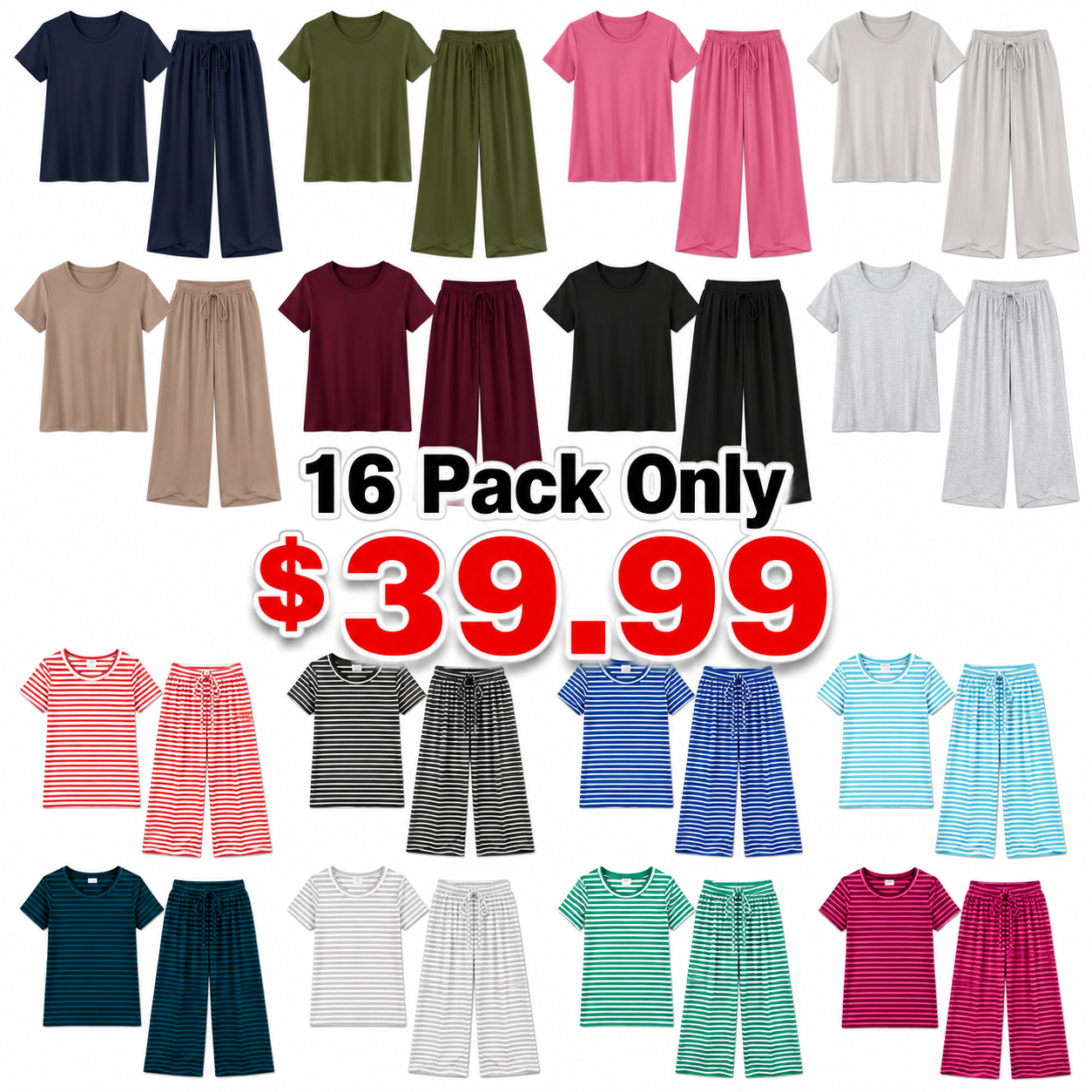 2 Piece Matching Summer Lounge Set Womens Side Ruching Top Wide Leg Pants Sets with Pockets