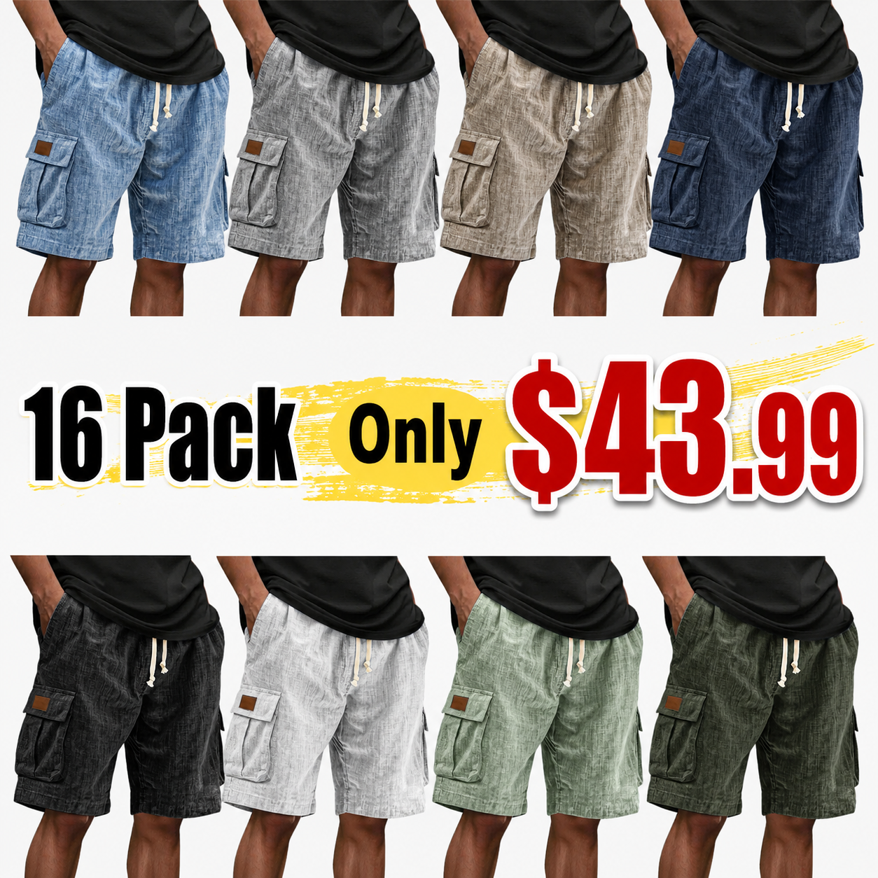 Men's Casual Linen Multi-pocket Embroidered Label Cargo Shorts