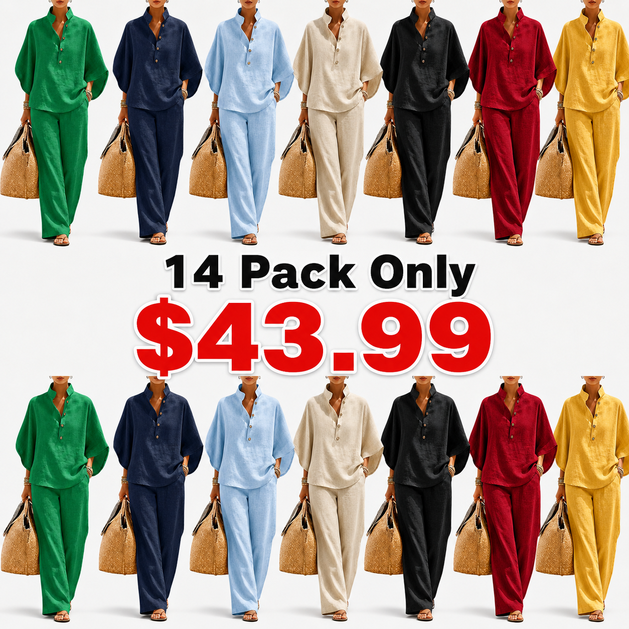 🔥Last Day OFF🔥Women's Batwing Sleeve Two-Piece Set – Casual Shirt & Wide Leg Pants Outfit