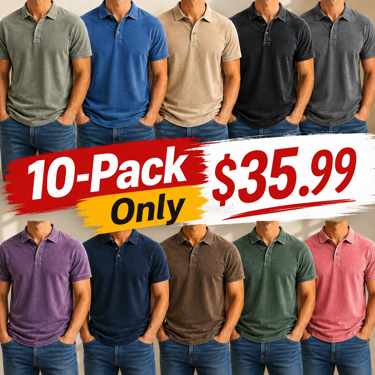 Men’s Vintage Wash No-Pocket Polo Shirt