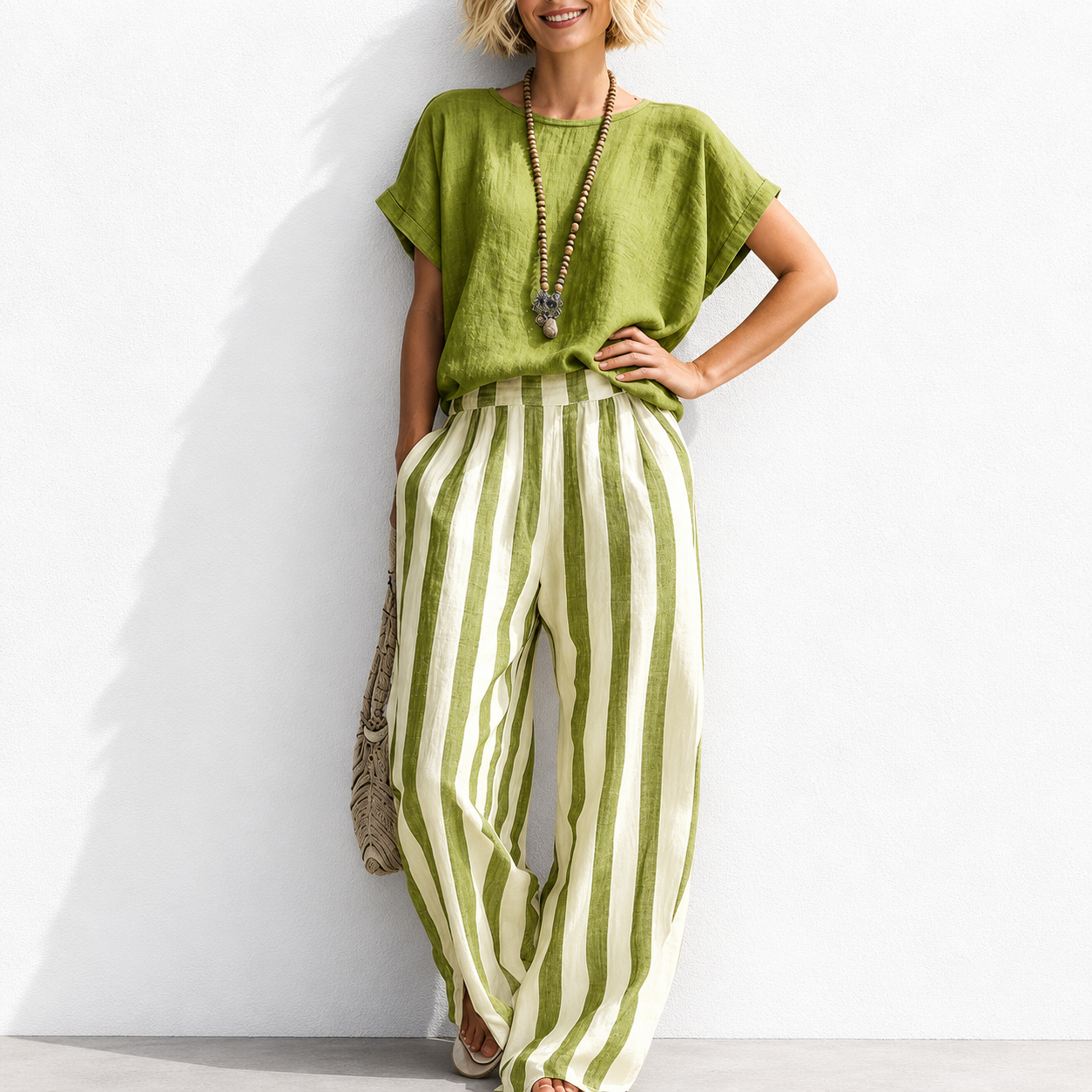 New Arrivals🔥 Cozy Loose-fit Striped Cotton Linen Two-piece Set