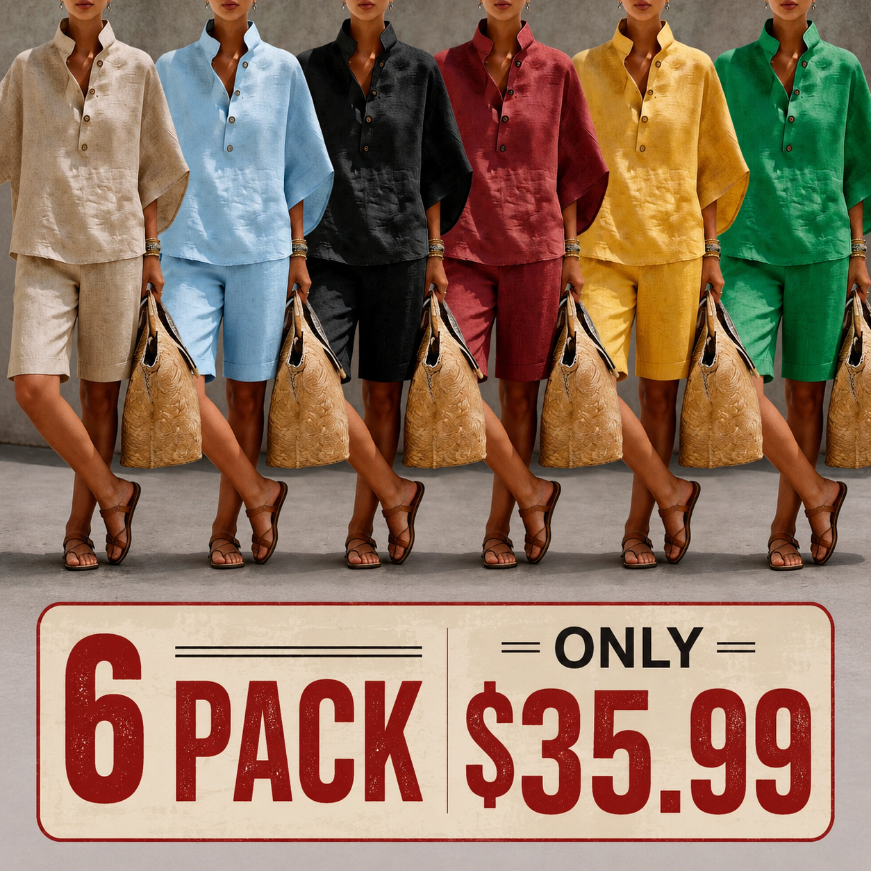 ✨Last Day 70%OFF✨Casual and comfortable linen short-sleeved top and shorts two-piece set