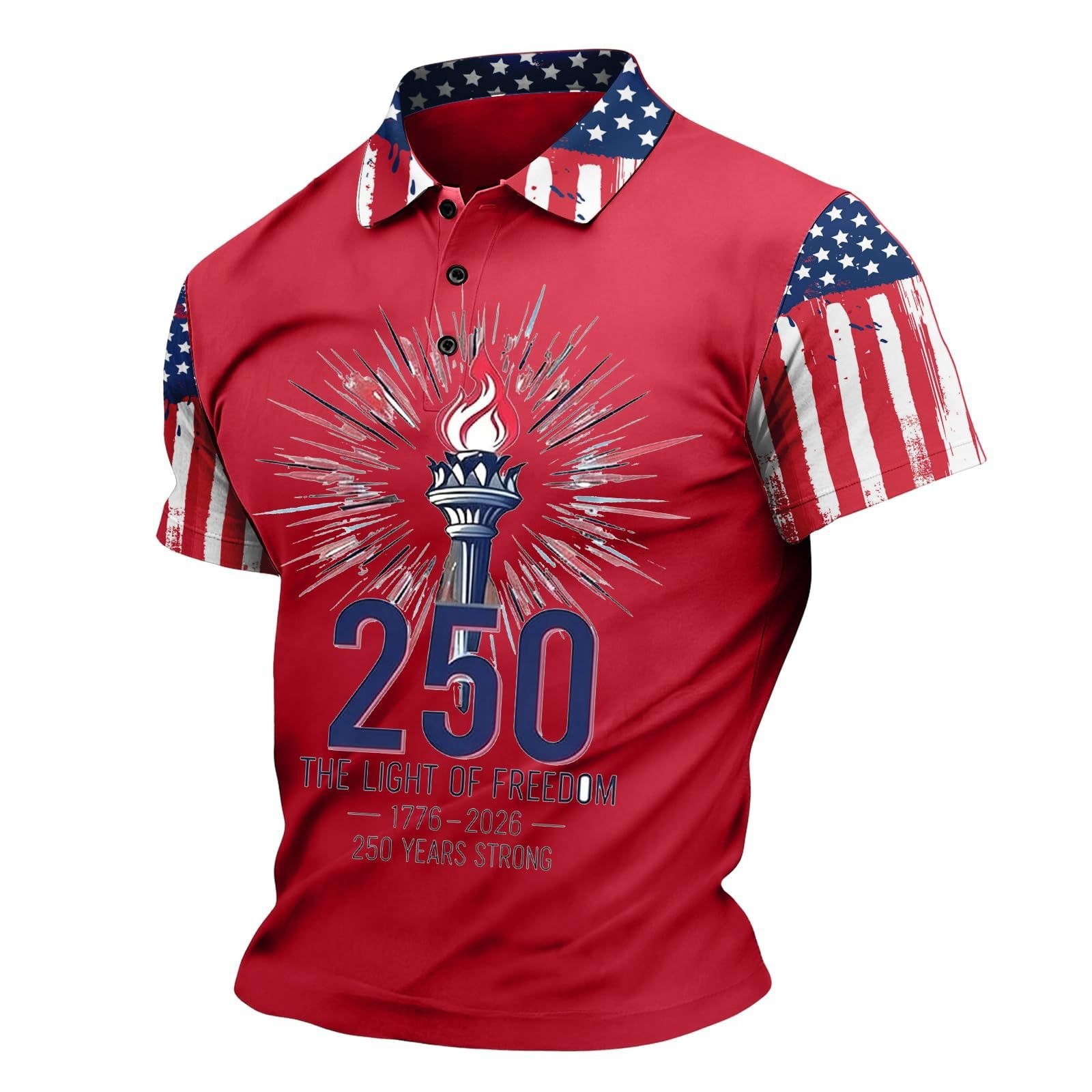 2026 American Independence Day 250Th Anniversary Lapel Polo Shirt Short Sleeve T-Shirt Men'S American Flag Print