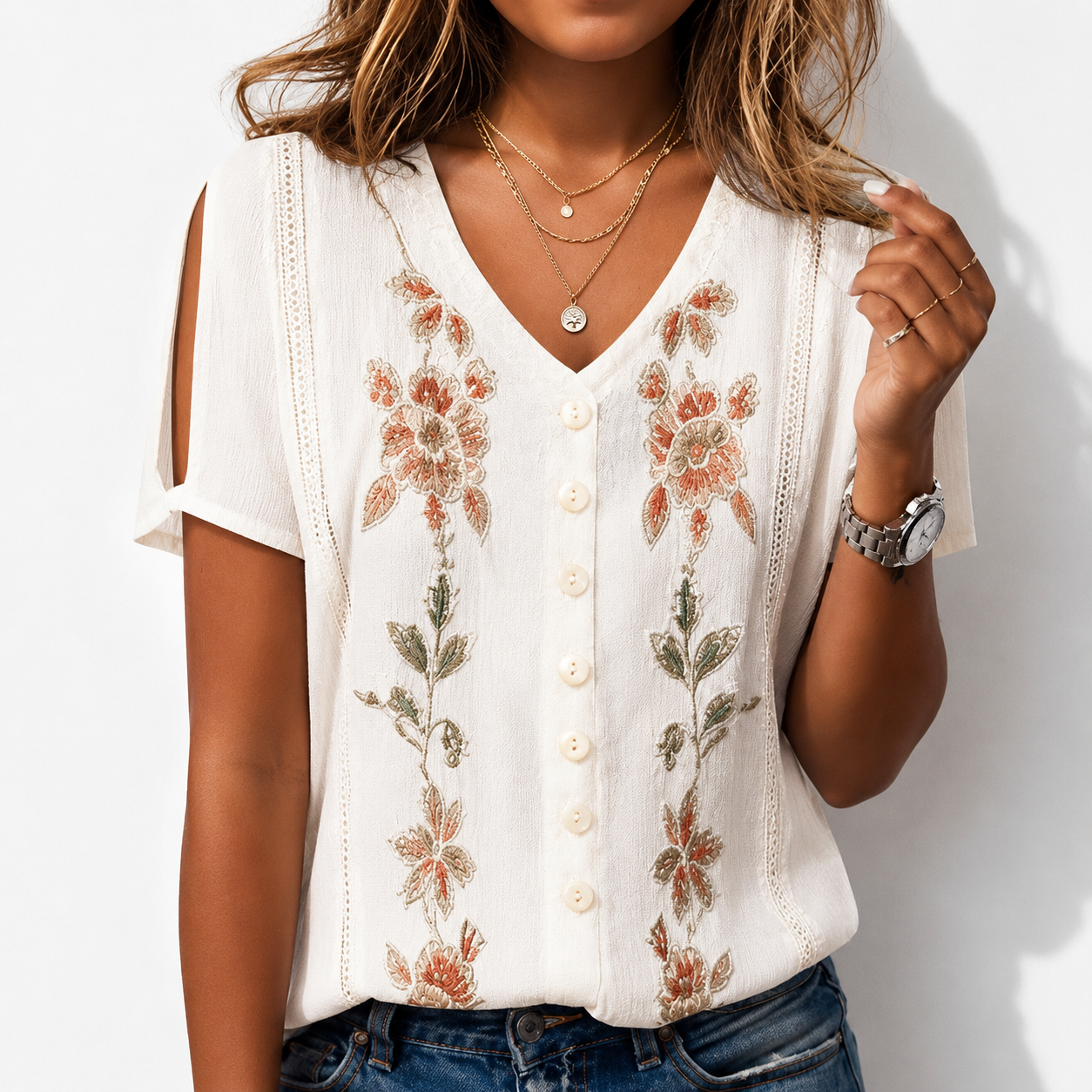 Loose Casual V Neck Printed Shirt