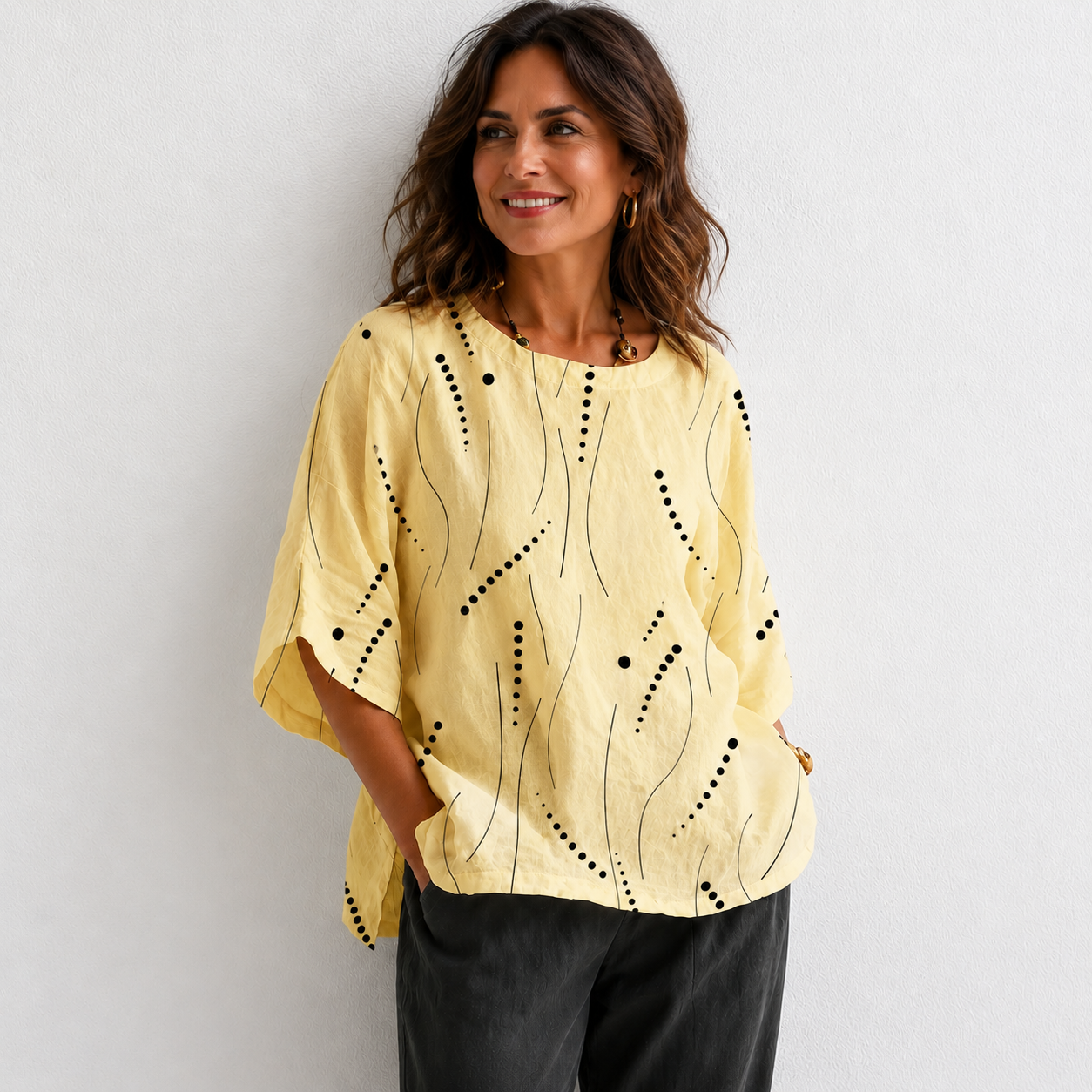 Abstract Print Linen Top | Women's Casual Loose Blouse
