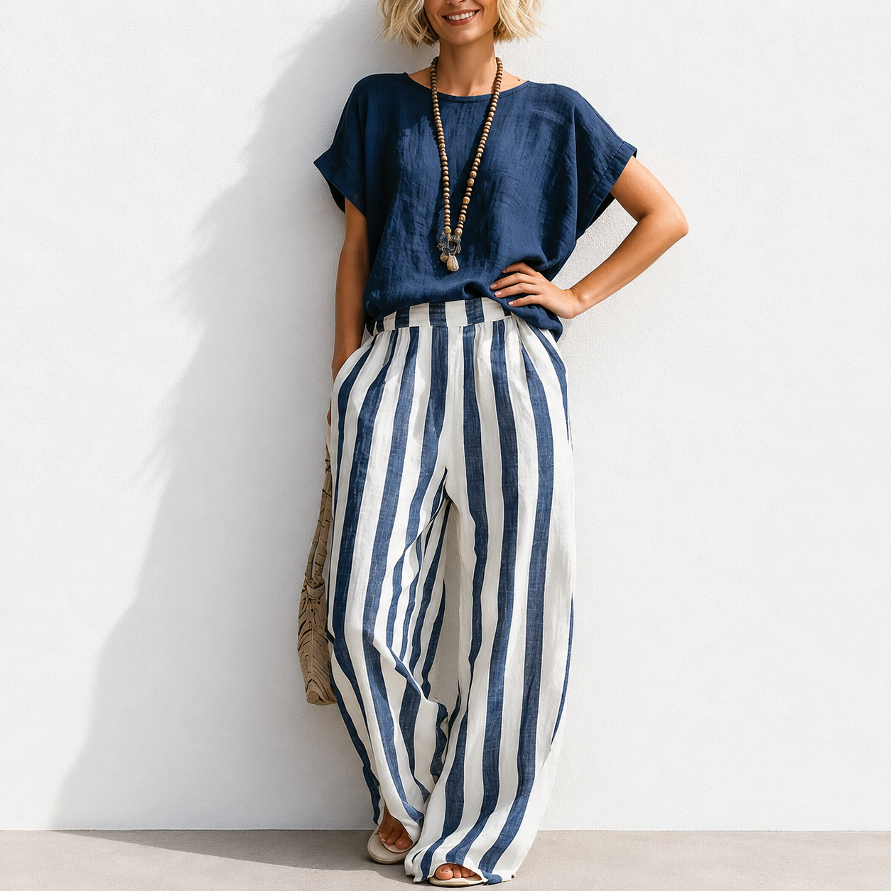 New Arrivals🔥 Cozy Loose-fit Striped Cotton Linen Two-piece Set