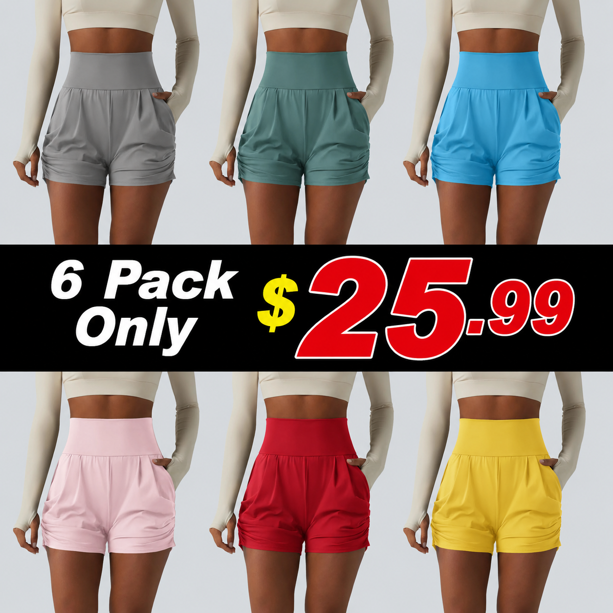 Airy High Waisted Ruched Cool Touch Yoga Shorts 3'' with Pockets