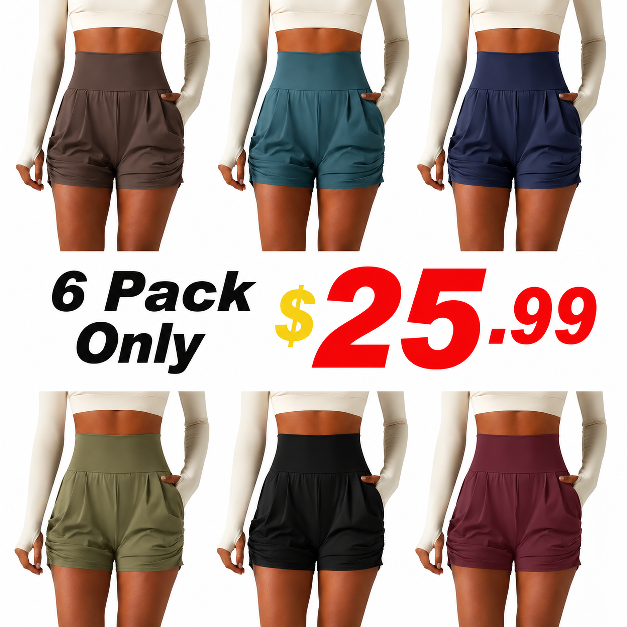 Airy High Waisted Ruched Cool Touch Yoga Shorts 3'' with Pockets