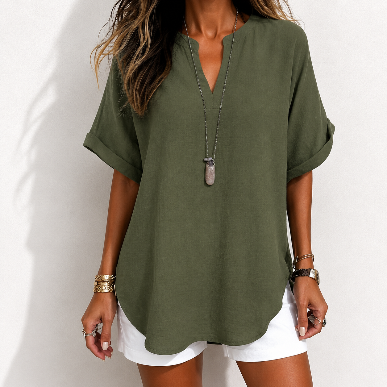 🔥Women's Plain Short Sleeve Blouse, Casual Solid Color Top for Daily Wear, Ladies Clothes for All Seasons