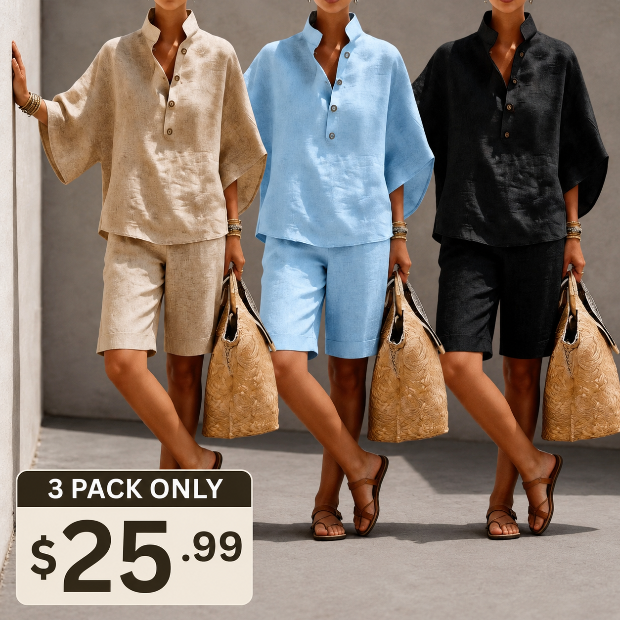 ✨Last Day 70%OFF✨Casual and comfortable linen short-sleeved top and shorts two-piece set