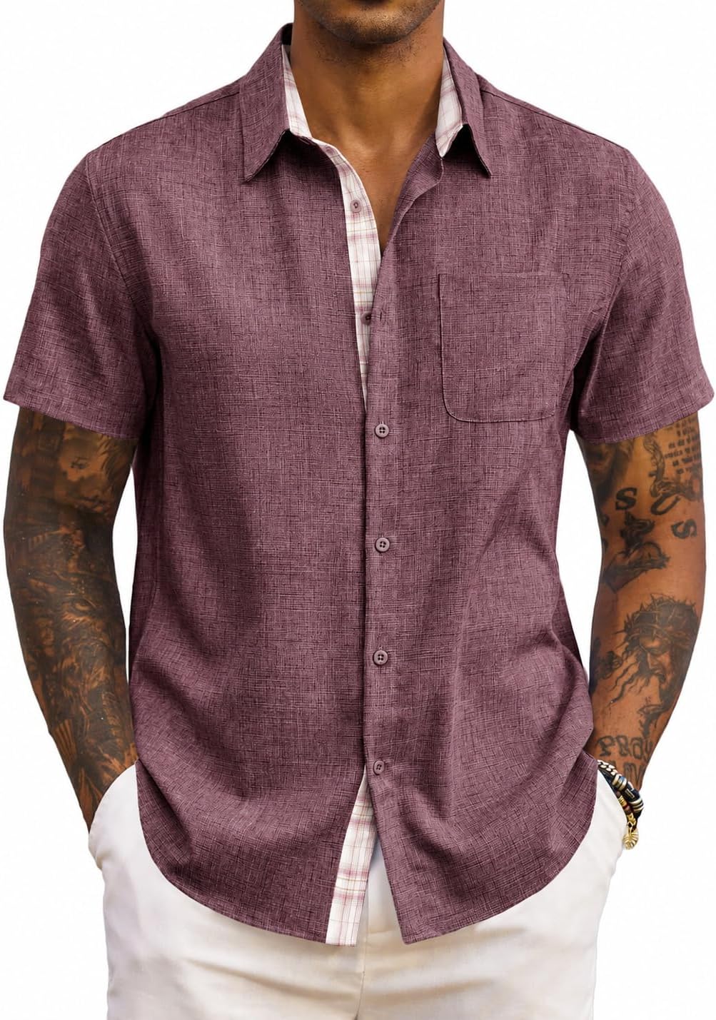 Mens Short Sleeve Summer Shirts Casual Regular Fit Shirts Holiday Beach Shirt with Pockets