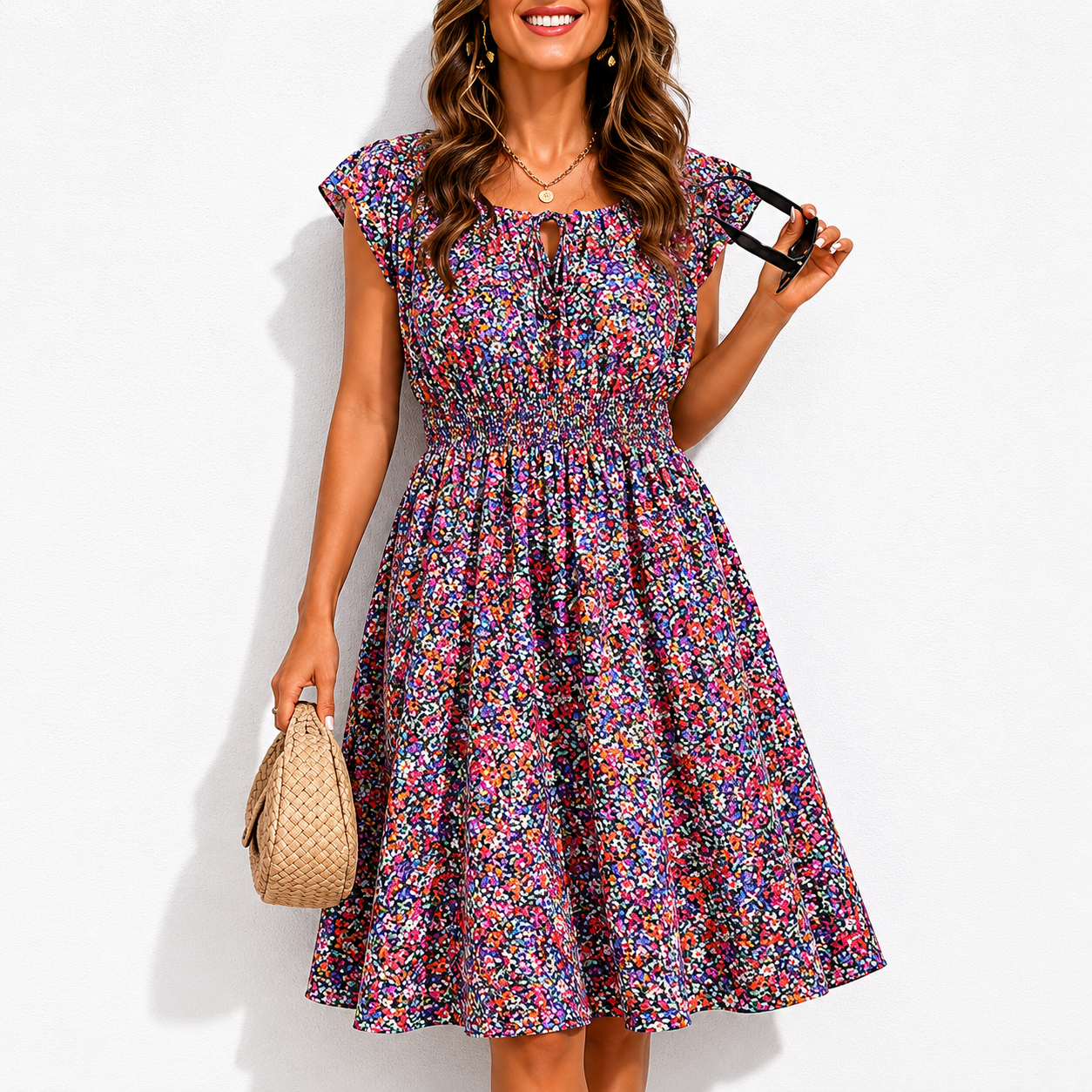 🔥2026 CRAZY DEAL🔥Summer Dresses for Women 2026 Boho Ruffle Sleeve Smocked Mini Dress