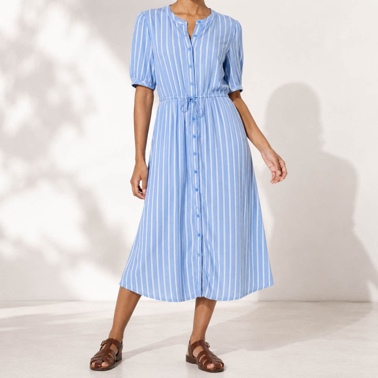 Women's Fit and Flare Half-Sleeve Waisted Midi A-Line Dress with Pockets  