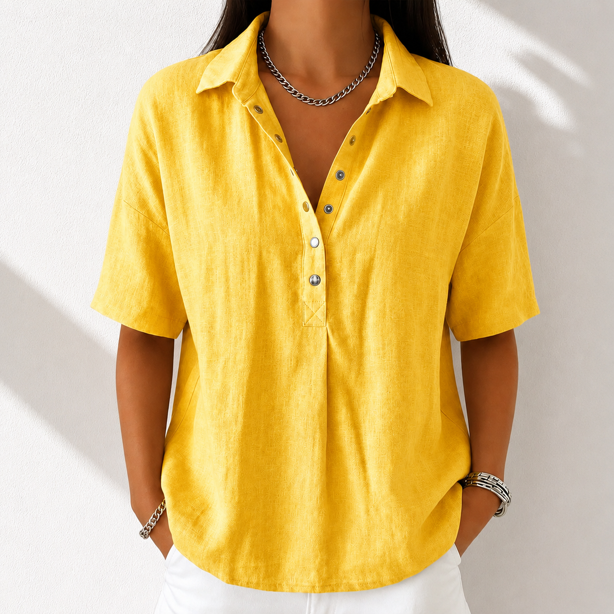 Women’s Cotton Linen Polo Shirt – Casual Short Sleeve Summer Top