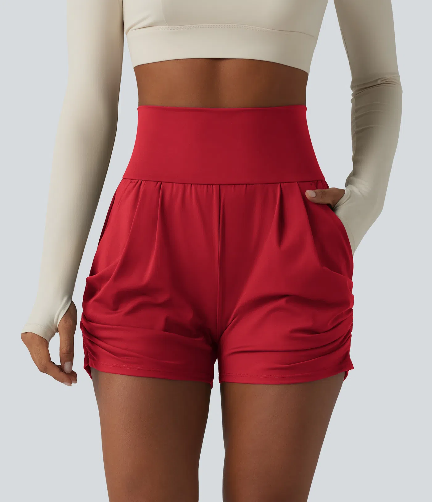 Airy High Waisted Ruched Cool Touch Yoga Shorts 3'' with Pockets